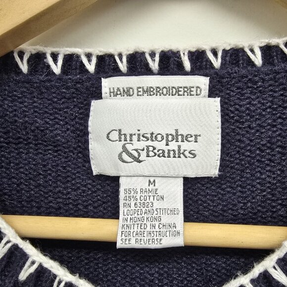 VTG Christopher Banks Hand Embroidered Cardigan Sweater Sz M Winter Gloves Hats - Picture 3 of 6